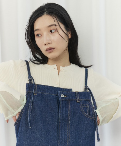 CIEL'AIR(シエルエアー)の「FRINGED DENIM JUMPER SKIRT(スソフリンジジャンスカ)(ワンピース・レディース・ブラック/インディゴブルー・FREE)」の12枚目の写真
