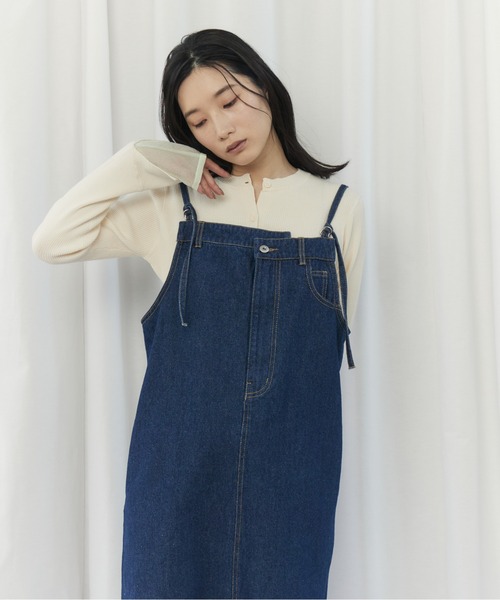 CIEL'AIR(シエルエアー)の「FRINGED DENIM JUMPER SKIRT(スソフリンジジャンスカ)(ワンピース・レディース・ブラック/インディゴブルー・FREE)」の7枚目の写真