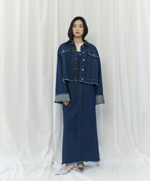 CIEL'AIR(シエルエアー)の「FRINGED DENIM JUMPER SKIRT(スソフリンジジャンスカ)(ワンピース・レディース・ブラック/インディゴブルー・FREE)」の14枚目の写真