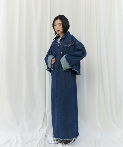 CIEL'AIR(シエルエアー)の「FRINGED DENIM JUMPER SKIRT(スソフリンジジャンスカ)(ワンピース・レディース・ブラック/インディゴブルー・FREE)」の15枚目の写真