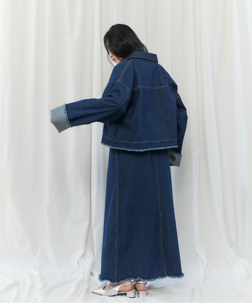 CIEL'AIR(シエルエアー)の「FRINGED DENIM JUMPER SKIRT(スソフリンジジャンスカ)(ワンピース・レディース・ブラック/インディゴブルー・FREE)」の16枚目の写真