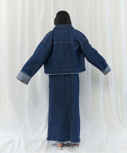 CIEL'AIR(シエルエアー)の「FRINGED DENIM JUMPER SKIRT(スソフリンジジャンスカ)(ワンピース・レディース・ブラック/インディゴブルー・FREE)」の18枚目の写真