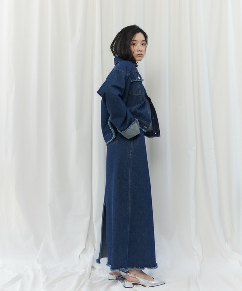 CIEL'AIR(シエルエアー)の「FRINGED DENIM JUMPER SKIRT(スソフリンジジャンスカ)(ワンピース・レディース・ブラック/インディゴブルー・FREE)」の19枚目の写真