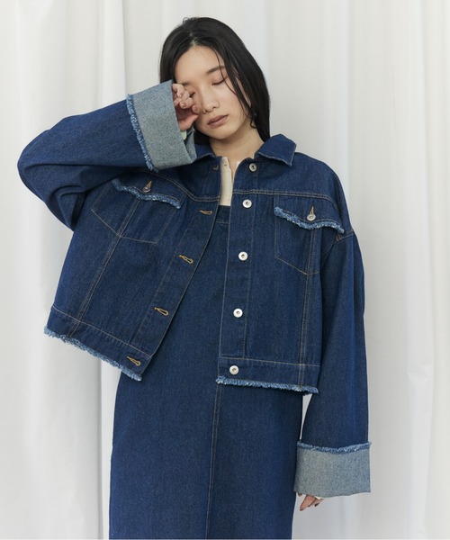 CIEL'AIR(シエルエアー)の「FRINGED DENIM JUMPER SKIRT(スソフリンジジャンスカ)(ワンピース・レディース・ブラック/インディゴブルー・FREE)」の17枚目の写真