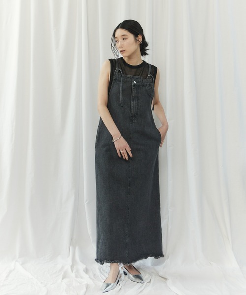 CIEL'AIR(シエルエアー)の「FRINGED DENIM JUMPER SKIRT(スソフリンジジャンスカ)(ワンピース・レディース・ブラック/インディゴブルー・FREE)」の20枚目の写真