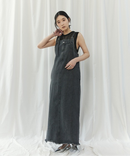CIEL'AIR(シエルエアー)の「FRINGED DENIM JUMPER SKIRT(スソフリンジジャンスカ)(ワンピース・レディース・ブラック/インディゴブルー・FREE)」の21枚目の写真