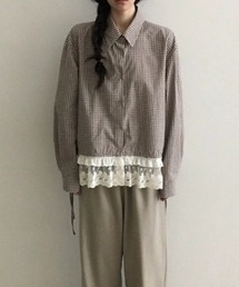 裾レースドッキングギンガムチェックシャツ