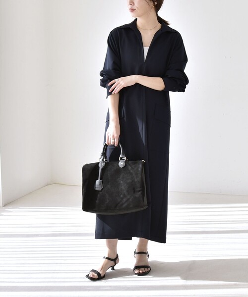 quaranciel:〈洗濯機可能〉Vネック スキッパー ロング シャツ