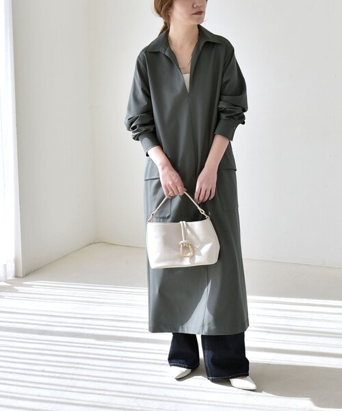 quaranciel:〈洗濯機可能〉Vネック スキッパー ロング シャツ