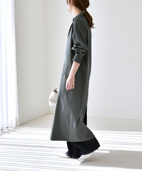 quaranciel(カランシエル)の「quaranciel:〈洗濯機可能〉Vネック スキッパー ロング シャツ ワンピース(ワンピース・レディース・ネイビー/オリーブ・ONE SIZE)」の20枚目の写真