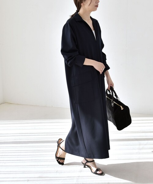 Max&Co 大きいサイズ　シルク100% 総柄シャツワンピース　タック　48 quaranciel:〈洗濯機可能〉Vネック スキッパー ロング シャツ