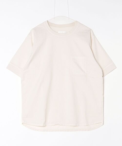 quadro（クオドロ）の「裏毛風二重織ストレッチポケ付きクルー（Tシャツ/カットソー・メンズ・ダークネイビー/オレンジ/ライトベージュ・LARGE/MEDIUM）」の2枚目の写真