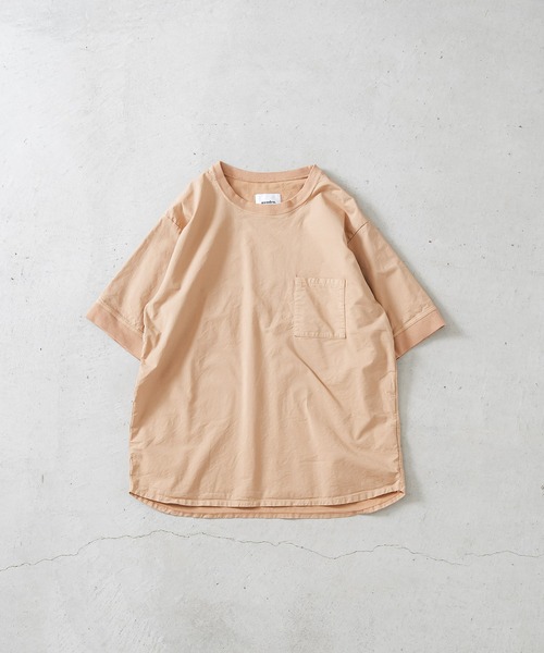 quadro(クオドロ)の「裏毛風二重織ストレッチポケ付きクルー(Tシャツ/カットソー・メンズ・ダークネイビー/オレンジ/ライトベージュ/ブルーグレー・LARGE/MEDIUM)」の5枚目の写真