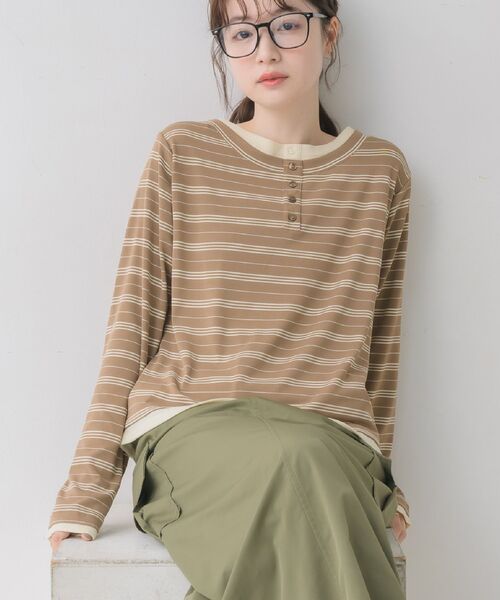 RETRO GIRL（レトロガール）の「アソートヘンリーネックTEE（Tシャツ/カットソー・レディース・ホワイト系その他/ブラウン系その他3/ブラック・FREE）」の3枚目の写真