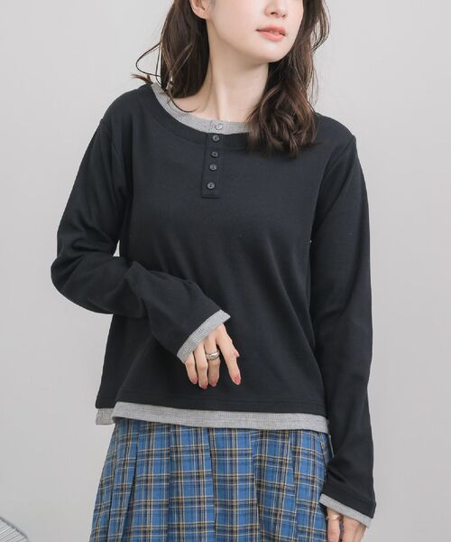 RETRO GIRL（レトロガール）の「アソートヘンリーネックTEE（Tシャツ/カットソー・レディース・ホワイト系その他/ブラウン系その他3/ブラック・FREE）」の2枚目の写真