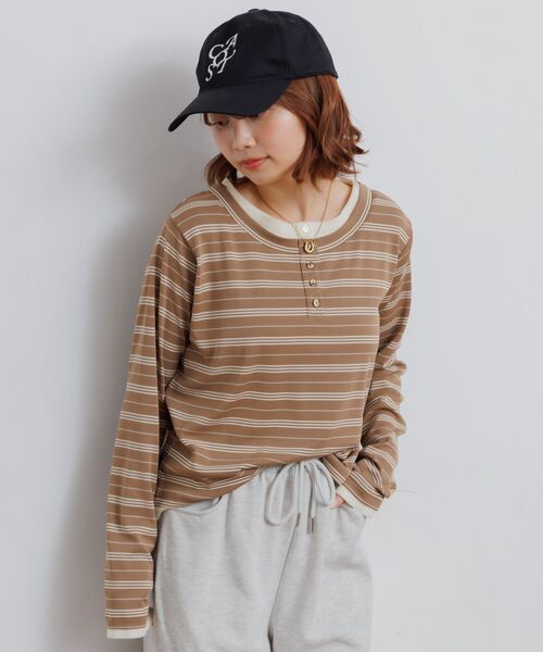 RETRO GIRL（レトロガール）の「アソートヘンリーネックTEE（Tシャツ/カットソー・レディース・ホワイト系その他/ブラウン系その他3/ブラック・FREE）」の8枚目の写真