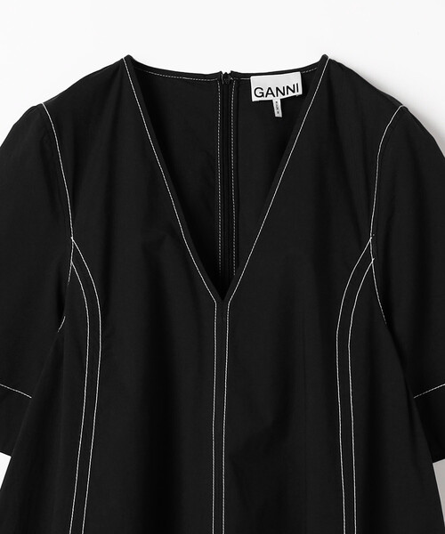 GANNI（ガニー）の「GANNI/ガニー Stretch Cotton A-line Long Dress / A1030138 / ストレッチコットン Aライン ロングワンピース（ワンピース・レディース・ブラック・36）」の3枚目の写真