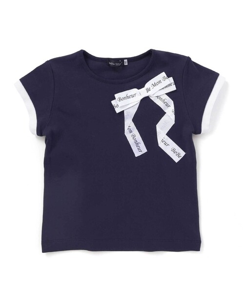 BeBe（ベベ）の「グログランBIGリボンモチーフスムース半袖Tシャツ(80~160cm)（Tシャツ/カットソー・キッズ・ネイビー/ホワイト・110cm/100cm/90cm/120cm/160cm/150cm/80ｃｍ/130cm/140cm）」の2枚目の写真