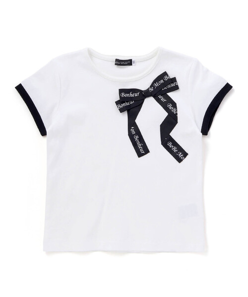 BeBe（ベベ）の「グログランBIGリボンモチーフスムース半袖Tシャツ(80~160cm)（Tシャツ/カットソー・キッズ・ネイビー/ホワイト・110cm/100cm/90cm/120cm/160cm/150cm/80ｃｍ/130cm/140cm）」の4枚目の写真