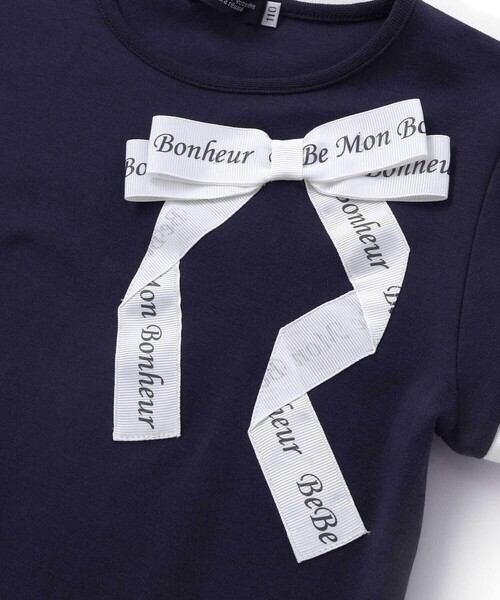 BeBe（ベベ）の「グログランBIGリボンモチーフスムース半袖Tシャツ(80~160cm)（Tシャツ/カットソー・キッズ・ネイビー/ホワイト・110cm/100cm/90cm/120cm/160cm/150cm/80ｃｍ/130cm/140cm）」の9枚目の写真