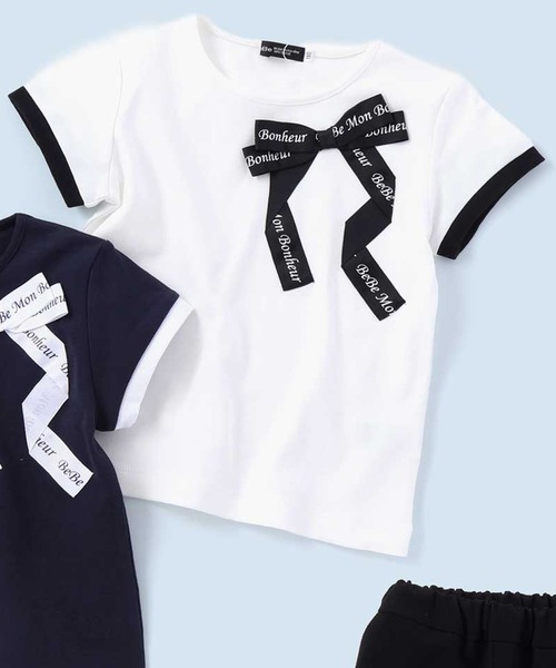 BeBe(ベベ)の「グログランBIGリボンモチーフスムース半袖Tシャツ(80~160cm)(Tシャツ/カットソー・キッズ・ネイビー/ホワイト・110cm/100cm/90cm/120cm/160cm/150cm/80cm/130cm/140cm)」の16枚目の写真