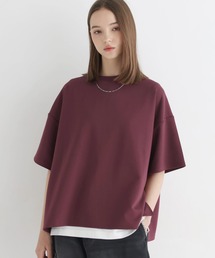 LILL（リル）の「高機能コットンポンチサイドスリット5分袖ドレープカットソー　UVカット　吸水　接触冷感　防シワ　抗ピリング（Tシャツ/カットソー）」