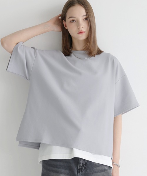 LILL（リル）の「高機能コットンポンチサイドスリット5分袖ドレープカットソー　UVカット　吸水　接触冷感　防シワ　抗ピリング（Tシャツ/カットソー・メンズ・グレー/ホワイト×ブラック/ブラック/ブルーグレー/ワイン/ホワイト/ブラック×ホワイト・XS/S/M/L）」の19枚目の写真
