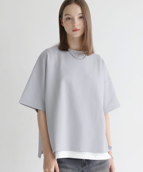 LILL（リル）の「高機能コットンポンチサイドスリット5分袖ドレープカットソー　UVカット　吸水　接触冷感　防シワ　抗ピリング（Tシャツ/カットソー・メンズ・グレー/ホワイト×ブラック/ブラック/ブルーグレー/ワイン/ホワイト/ブラック×ホワイト・XS/S/M/L）」の18枚目の写真