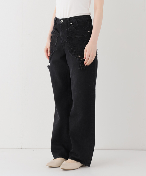 Oriens JOURNAL STANDARD(オリエンス ジャーナルスタンダード)の「ブロークンダメージデニムパンツ(デニムパンツ・レディース・ブラック/ライトブルー・36/38)」の4枚目の写真