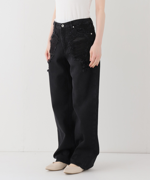 Oriens JOURNAL STANDARD(オリエンス ジャーナルスタンダード)の「ブロークンダメージデニムパンツ(デニムパンツ・レディース・ブラック/ライトブルー・36/38)」の3枚目の写真