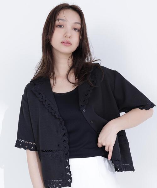 NATURAL BEAUTY BASIC(ナチュラルビューティーベーシック)の「レーストリンミングシャツ(シャツ/ブラウス・レディース・ブラック/オフホワイト・FREE)」の7枚目の写真
