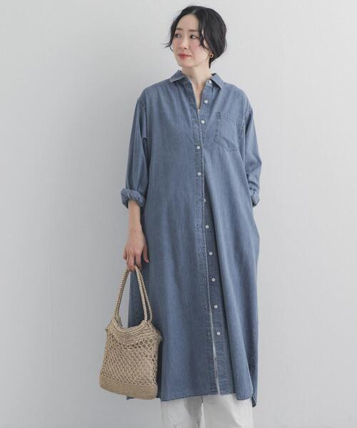URBAN RESEARCH DOORS(アーバンリサーチドアーズ)の「ライトコットンデニムシャツワンピース(ワンピース・レディース・ライトインディゴブルー/インディゴブルー・FREE)」の4枚目の写真