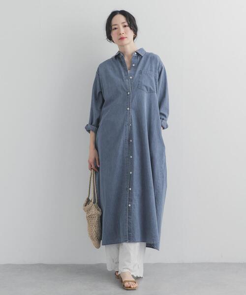 URBAN RESEARCH DOORS(アーバンリサーチドアーズ)の「ライトコットンデニムシャツワンピース(ワンピース・レディース・ライトインディゴブルー/インディゴブルー・FREE)」の6枚目の写真