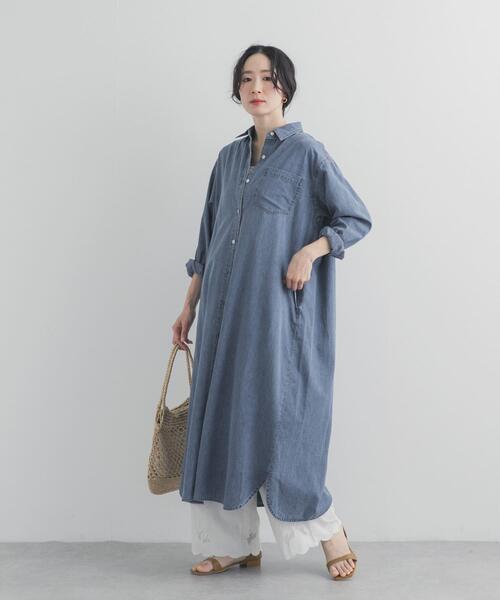 URBAN RESEARCH DOORS(アーバンリサーチドアーズ)の「ライトコットンデニムシャツワンピース(ワンピース・レディース・ライトインディゴブルー/インディゴブルー・FREE)」の7枚目の写真