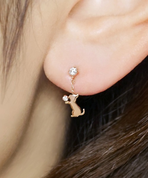 TAKE-UP（テイクアップ）の「K10 おねだりネコ　スイングピアス（ピアス（両耳用）・レディース・ピンクゴールド・FREE）」の2枚目の写真