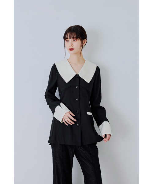 niana(ニアナ)の「コントラストカラーセットアップドレス 2点セット パンツドレス レース セパレート 結婚式 成人式 二次会 同窓会 セレモニー パーティードレス オケージョンドレス お呼ばれ(パンツドレス・レディース・ブラック・M/S/L)」の2枚目の写真