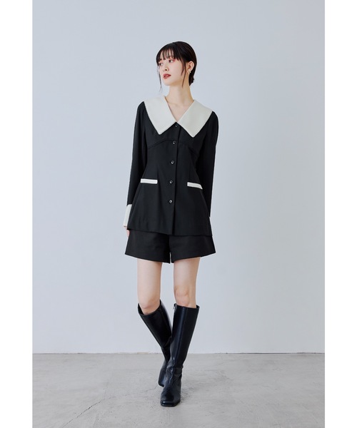 コントラストカラーセットアップドレス 2点セット パンツドレス レース