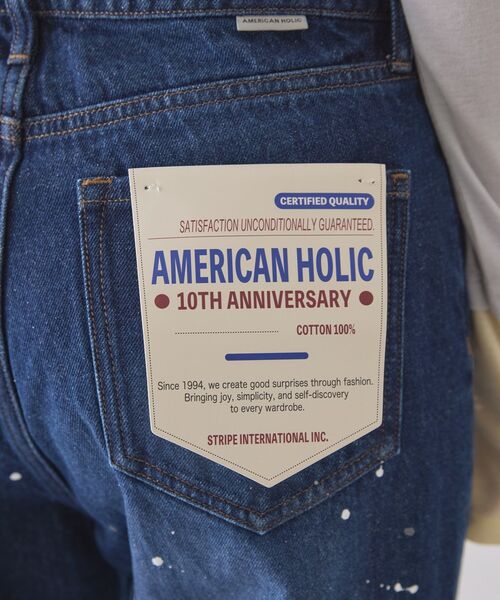 AMERICAN HOLIC（アメリカンホリック）の「ルーズストレートペイントデニム（デニムパンツ・レディース・インディゴブルー/ライトインディゴブルー/ホワイト・M/S/L）」の17枚目の写真