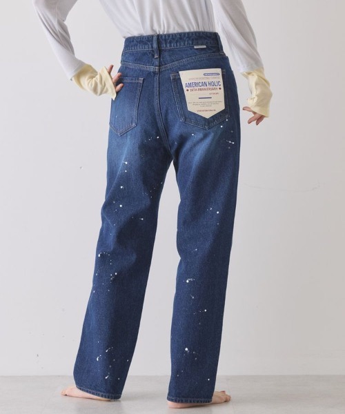 AMERICAN HOLIC（アメリカンホリック）の「ルーズストレートペイントデニム（デニムパンツ・レディース・インディゴブルー/ライトインディゴブルー/ホワイト・M/S/L）」の3枚目の写真