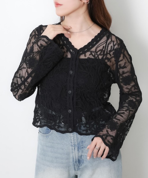 Riberry(リベリー)の「かぎ針編みレースカーディガン(カーディガン/ボレロ・レディース・ブラック/キナリ・MEDIUM)」の9枚目の写真