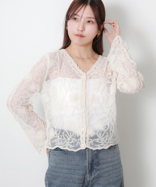 Riberry(リベリー)の「かぎ針編みレースカーディガン(カーディガン/ボレロ・レディース・ブラック/キナリ・MEDIUM)」の4枚目の写真