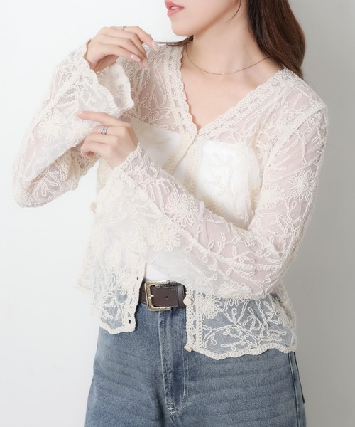 Riberry(リベリー)の「かぎ針編みレースカーディガン(カーディガン/ボレロ・レディース・ブラック/キナリ・MEDIUM)」の13枚目の写真