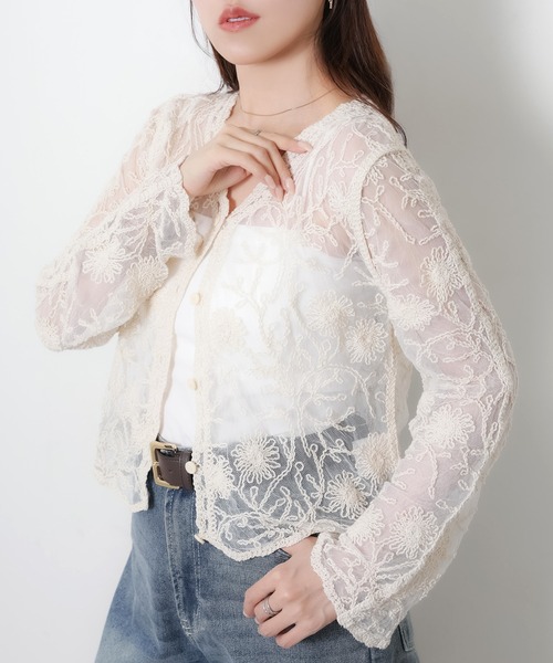Riberry(リベリー)の「かぎ針編みレースカーディガン(カーディガン/ボレロ・レディース・ブラック/キナリ・MEDIUM)」の14枚目の写真