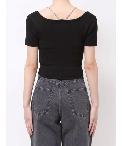 EVRIS（エヴリス）の「【着用動画あり！】ワンポイントビジューチェーンサマーニットトップス（ニット/セーター・レディース・ピンク/ブラック/ホワイト・FREE）」の11枚目の写真