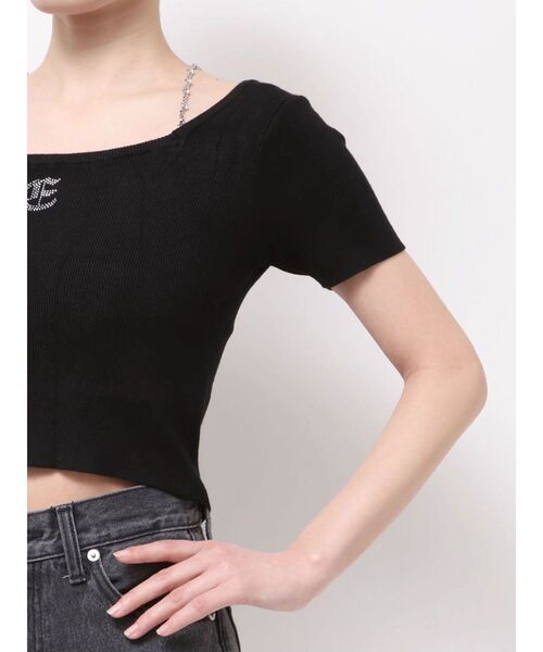 EVRIS（エヴリス）の「【着用動画あり！】ワンポイントビジューチェーンサマーニットトップス（ニット/セーター・レディース・ピンク/ブラック/ホワイト・FREE）」の13枚目の写真