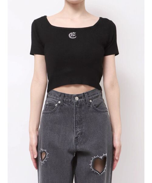 EVRIS（エヴリス）の「【着用動画あり！】ワンポイントビジューチェーンサマーニットトップス（ニット/セーター・レディース・ピンク/ブラック/ホワイト・FREE）」の16枚目の写真