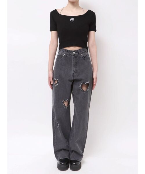 EVRIS（エヴリス）の「【着用動画あり！】ワンポイントビジューチェーンサマーニットトップス（ニット/セーター・レディース・ピンク/ブラック/ホワイト・FREE）」の17枚目の写真