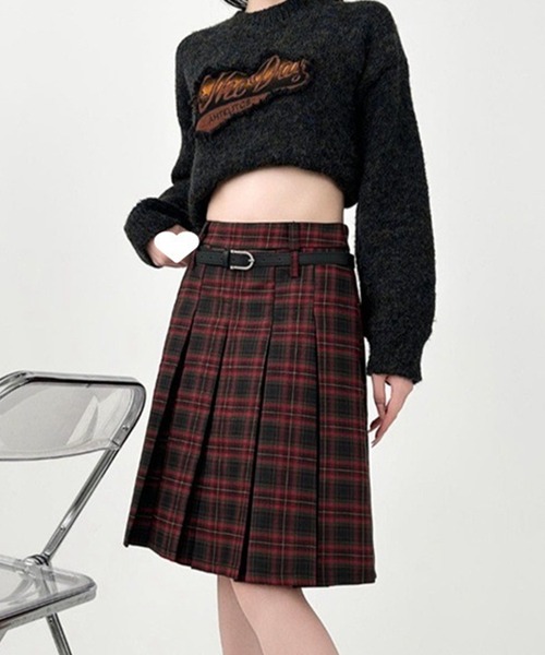 Lace Ladies（レースレディース）の「チェック柄 ローウエスト 膝丈 プリーツ スカート（スカート・レディース・レッド・M/XL/L/S）」の2枚目の写真