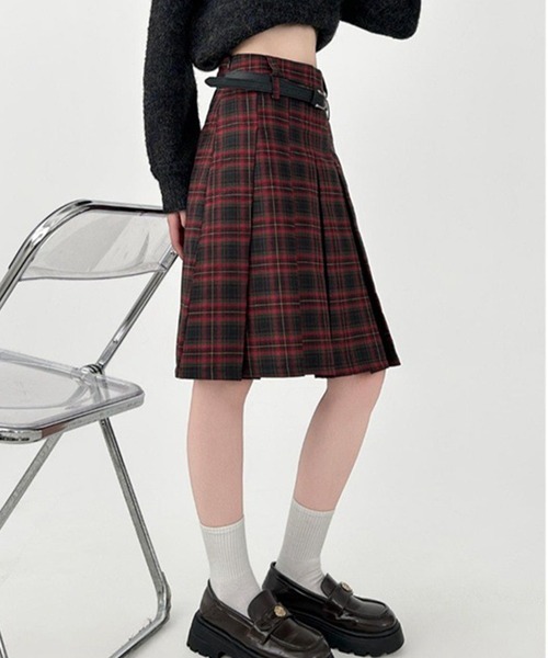 Lace Ladies（レースレディース）の「チェック柄 ローウエスト 膝丈 プリーツ スカート（スカート・レディース・レッド・M/XL/L/S）」の3枚目の写真
