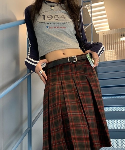 Lace Ladies（レースレディース）の「チェック柄 ローウエスト 膝丈 プリーツ スカート（スカート・レディース・レッド・M/XL/L/S）」の5枚目の写真